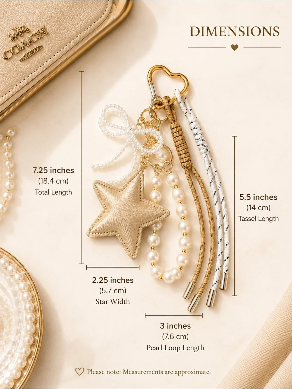 Golden Heritage Star Cluster Bag Charm | Pearl Bow Keychain - Picture 4 of 4